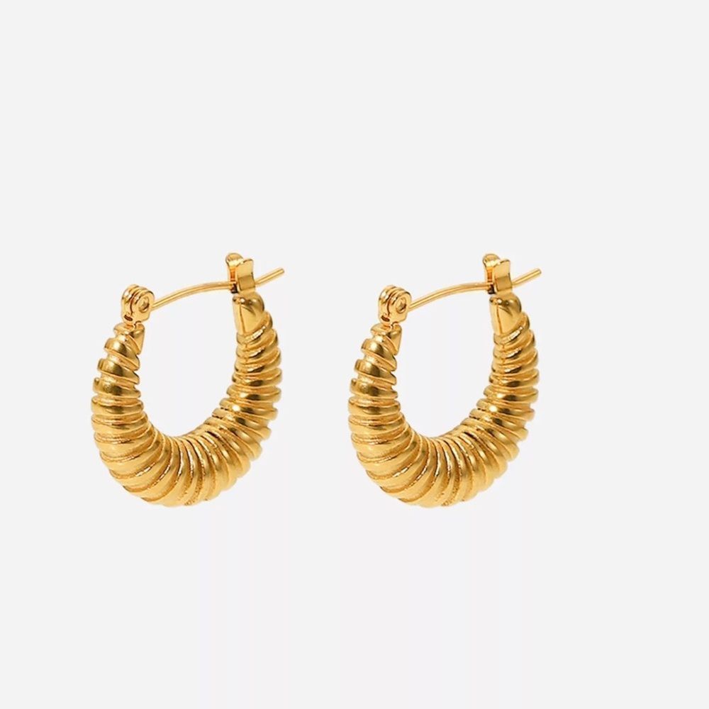 18K Gold PVD Plated Stainless Steel Ribbed Hoop Earrings